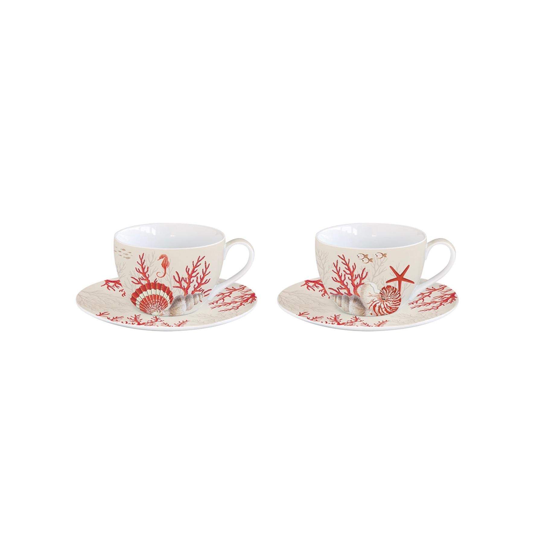 Coral Reef - Set De 2 Tazas de Café con Platillos - Porcelana - Multicolor