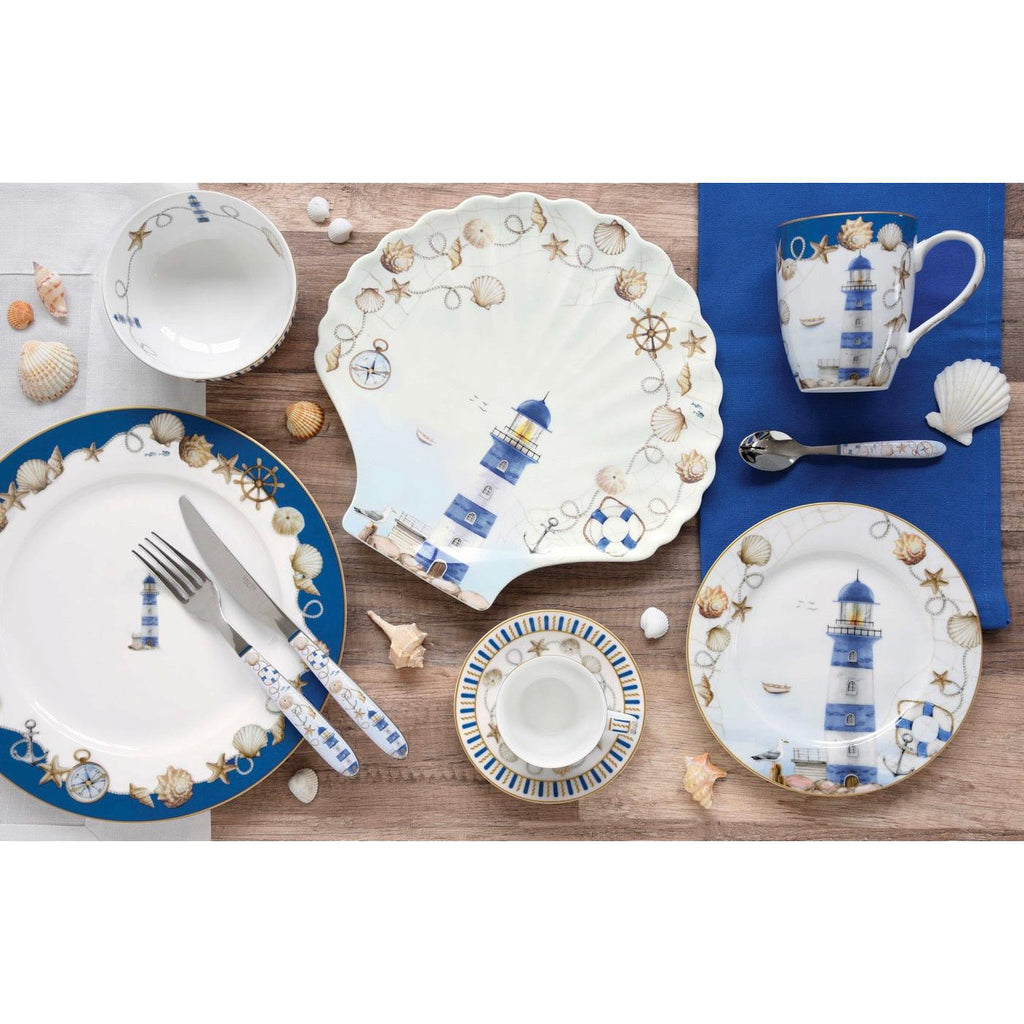 Blue Lighthouse - Set De 6 Assiettes Plates - Porcelaine - Multicolore