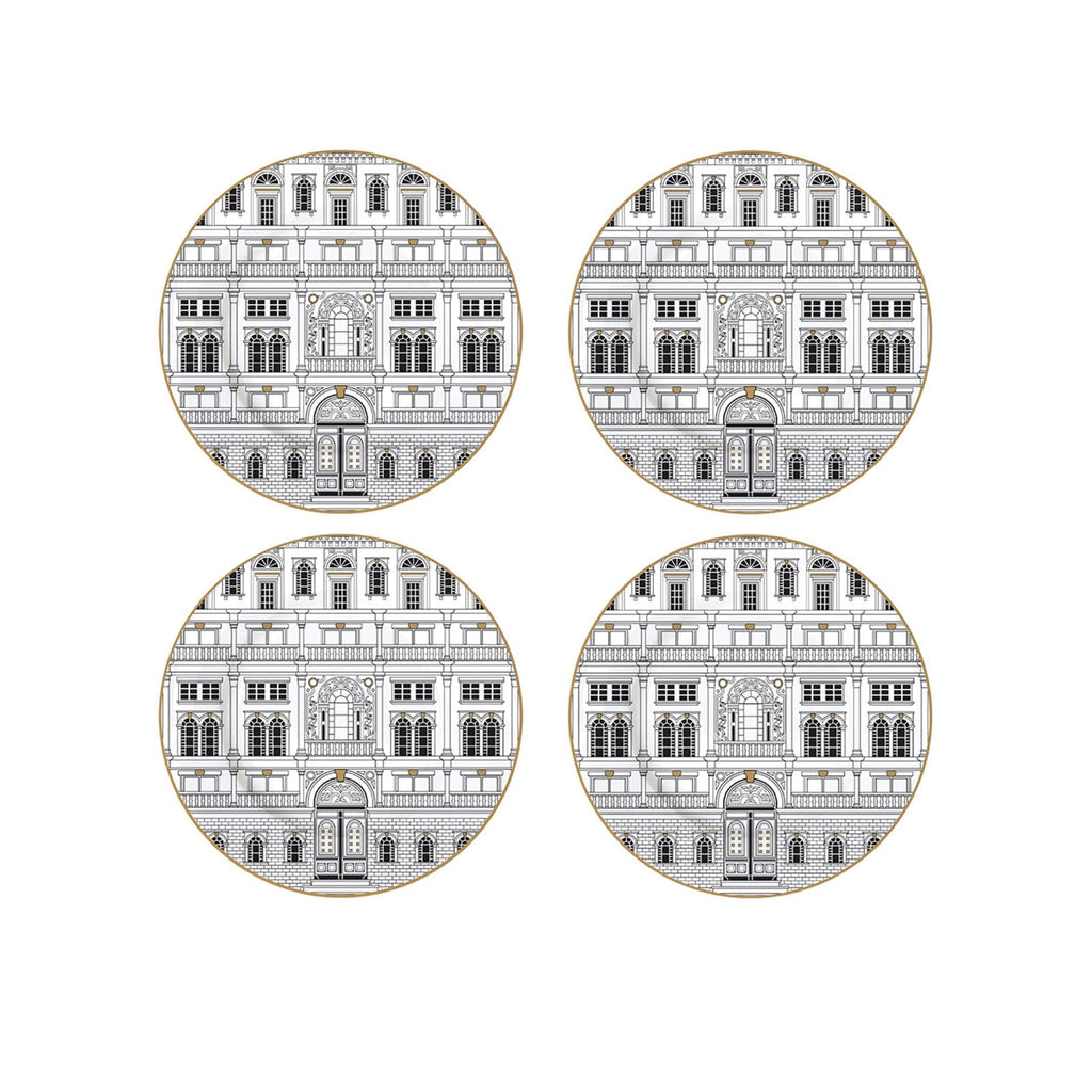 Palazzo - Set De 4 Assiettes À Dessert - Porcelaine - Blanc, Noir Et Or