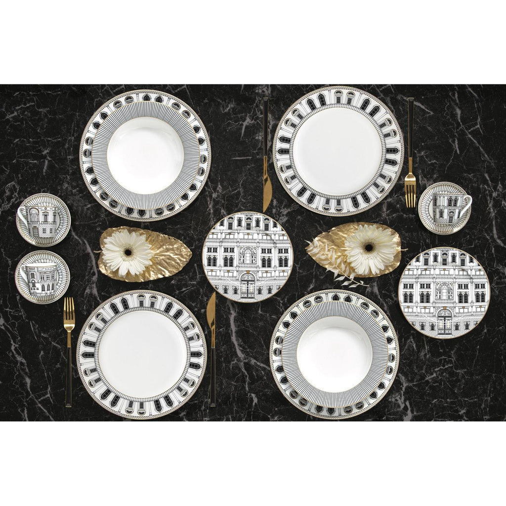 Palazzo - Set De 4 Assiettes À Dessert - Porcelaine - Blanc, Noir Et Or