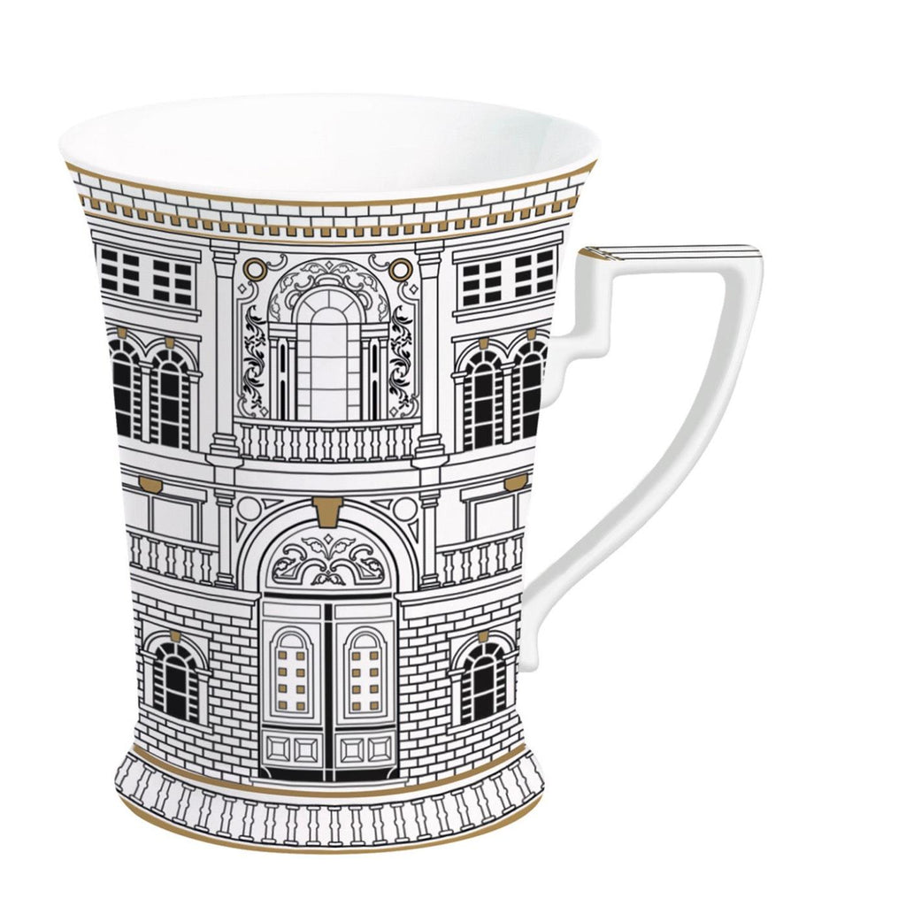 Palazzo - Set of 6 Mugs - Porcelain - White, Black and Gold
