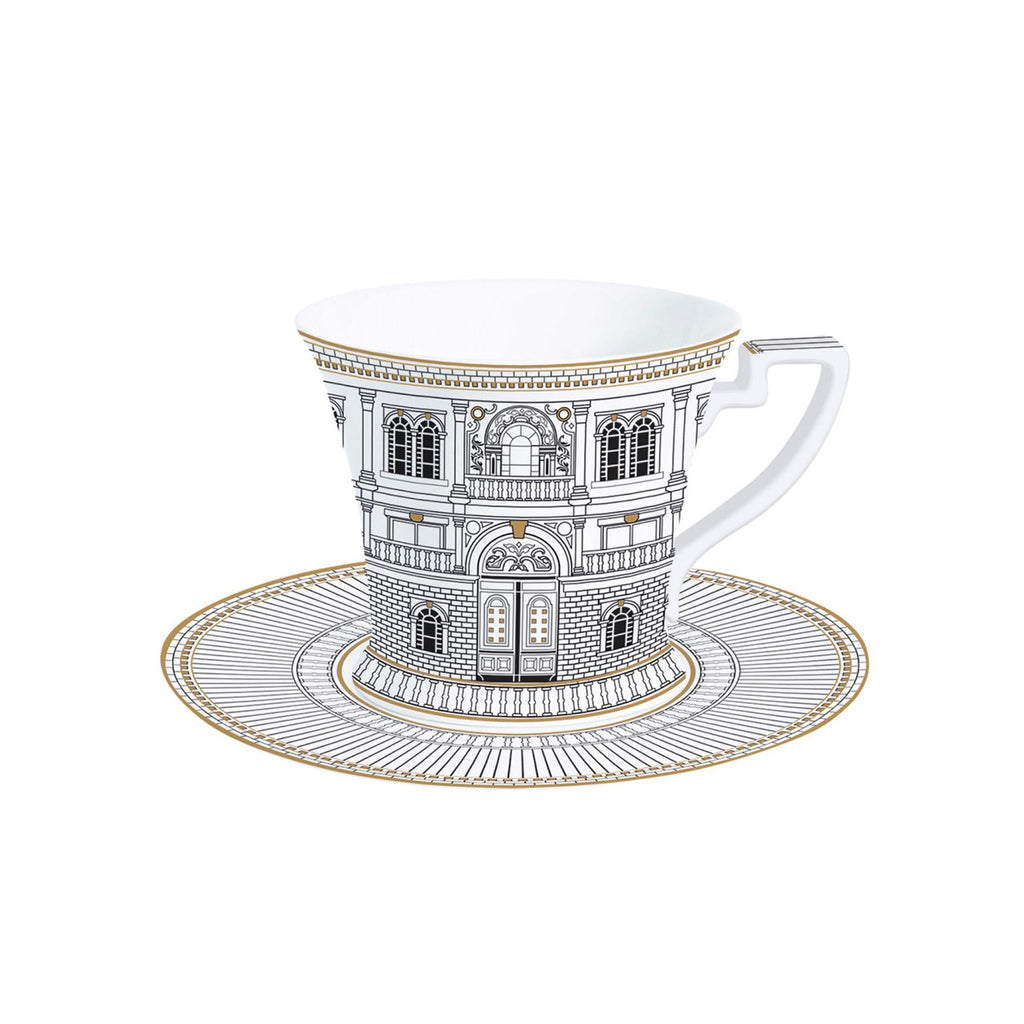Palazzo - Breakfast Cup With Saucer - Porcelain - White, Black And Gold