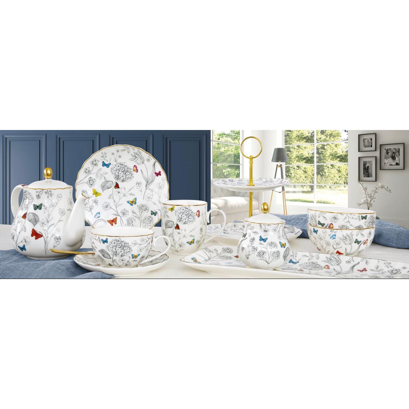 Fleurs Et Papillons - Set De 2 Tasses À Café Avec Soucoupes - Porcelaine - Multicolore