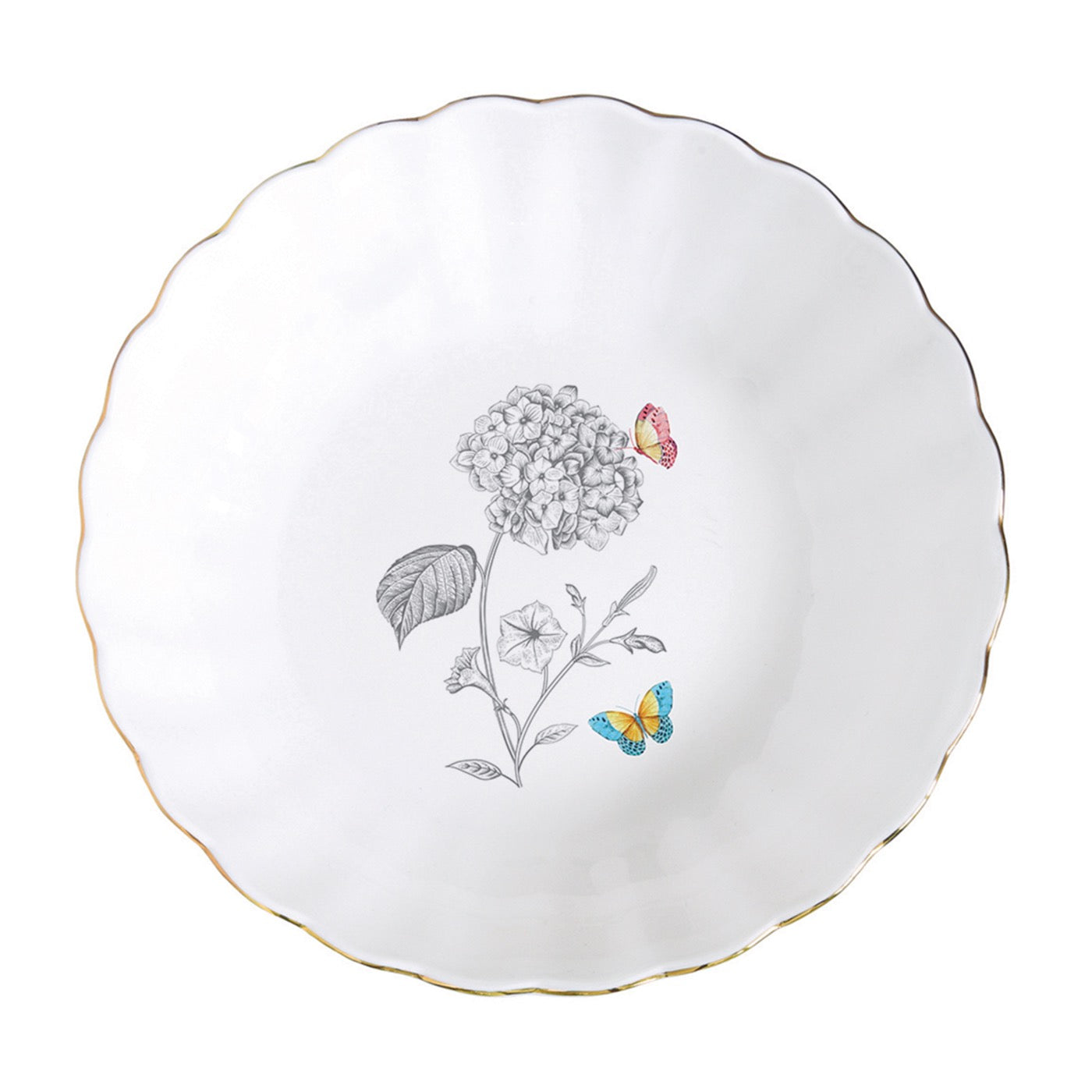 Fleurs Et Papillons - Set De 4 Assiettes Creuses - Porcelaine - Multicolore