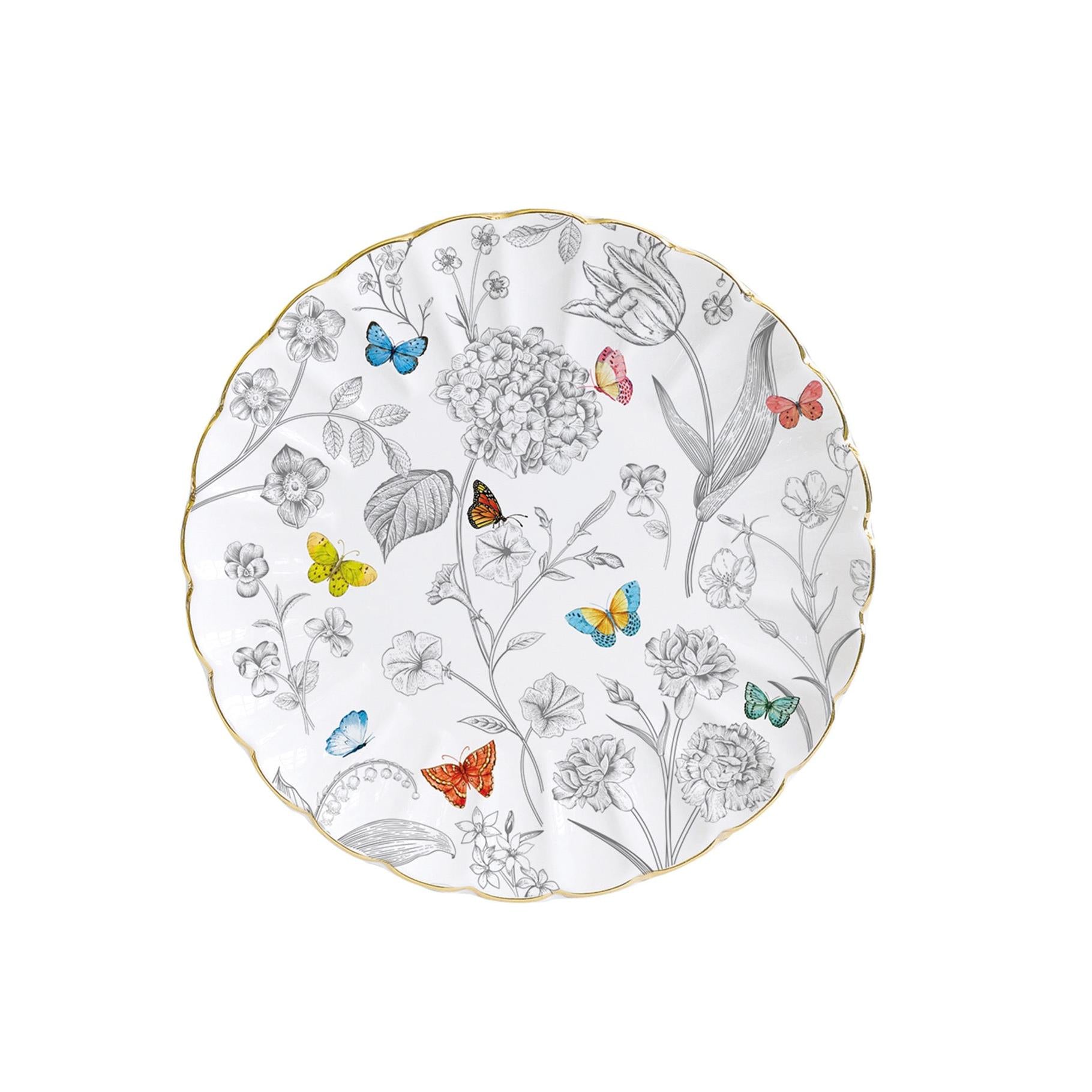 Fleurs Et Papillons - Set De 4 Assiettes À Dessert - Porcelaine - Multicolore