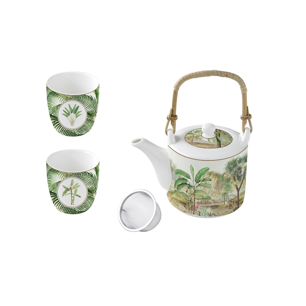 Ceylon - Théière Avec Infuseur Métal Et 2 Tasses - Porcelaine - Multicolore