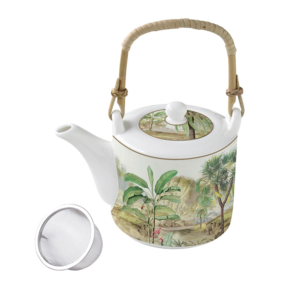 Ceylon - Théière Avec Infuseur Métal Et 2 Tasses - Porcelaine - Multicolore