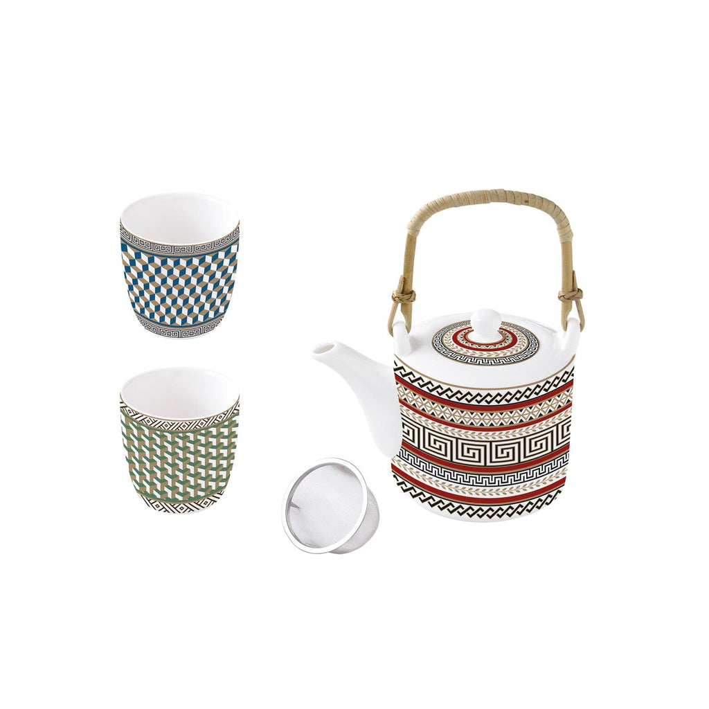 Neoclassic - Théière Avec Infuseur Métal Et 2 Tasses - Porcelaine - Multicolore
