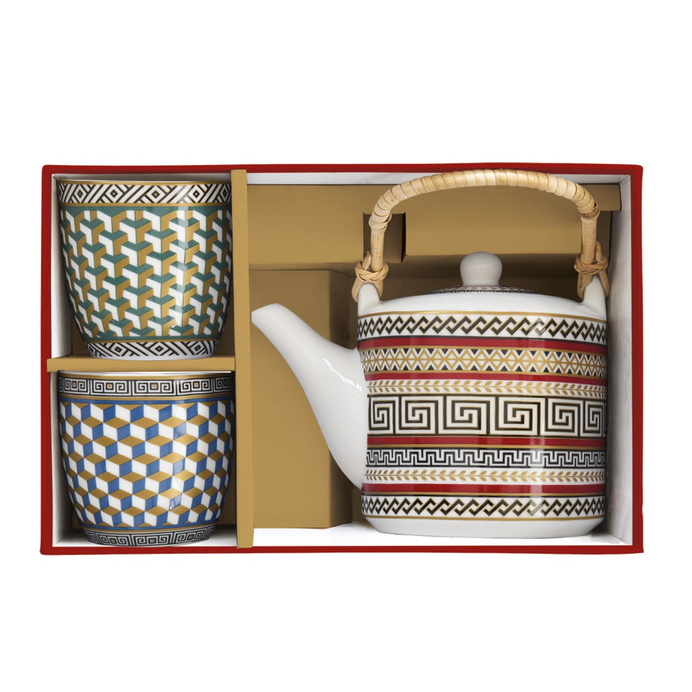 Neoclassic - Théière Avec Infuseur Métal Et 2 Tasses - Porcelaine - Multicolore