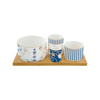 Blue Lighthouse - Bamboo Aperitif Set With 4 Bowls - Porcelain And Bamboo - Multicolour