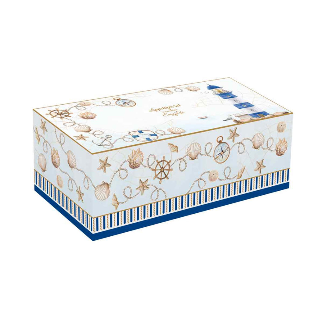 Blue Lighthouse - Bamboo Aperitif Set With 4 Bowls - Porcelain And Bamboo - Multicolour