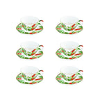 Exotica - Set Of 6 Coffee Cups With Saucers - Porcelain - Multicolour