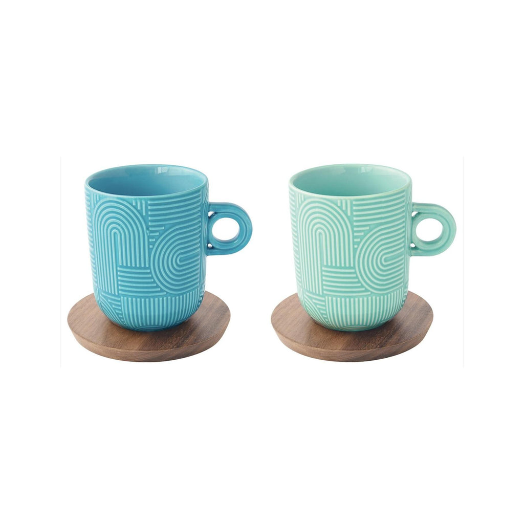 Take A Loop 1 - Set De 2 Mugs Con Platillos - Porcelana Y Acacia - Multicolor