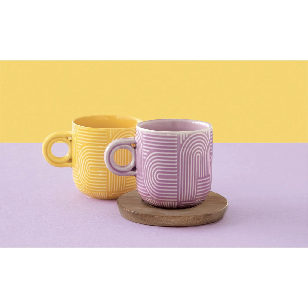 Take A Loop 2 - Set Of 2 Mugs With Saucers - Porcelain And Acacia - Multicolour