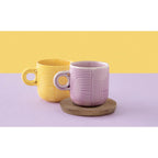 Take A Loop 3 - Set De 2 Mugs Con Platillos - Porcelana Y Acacia - Multicolor