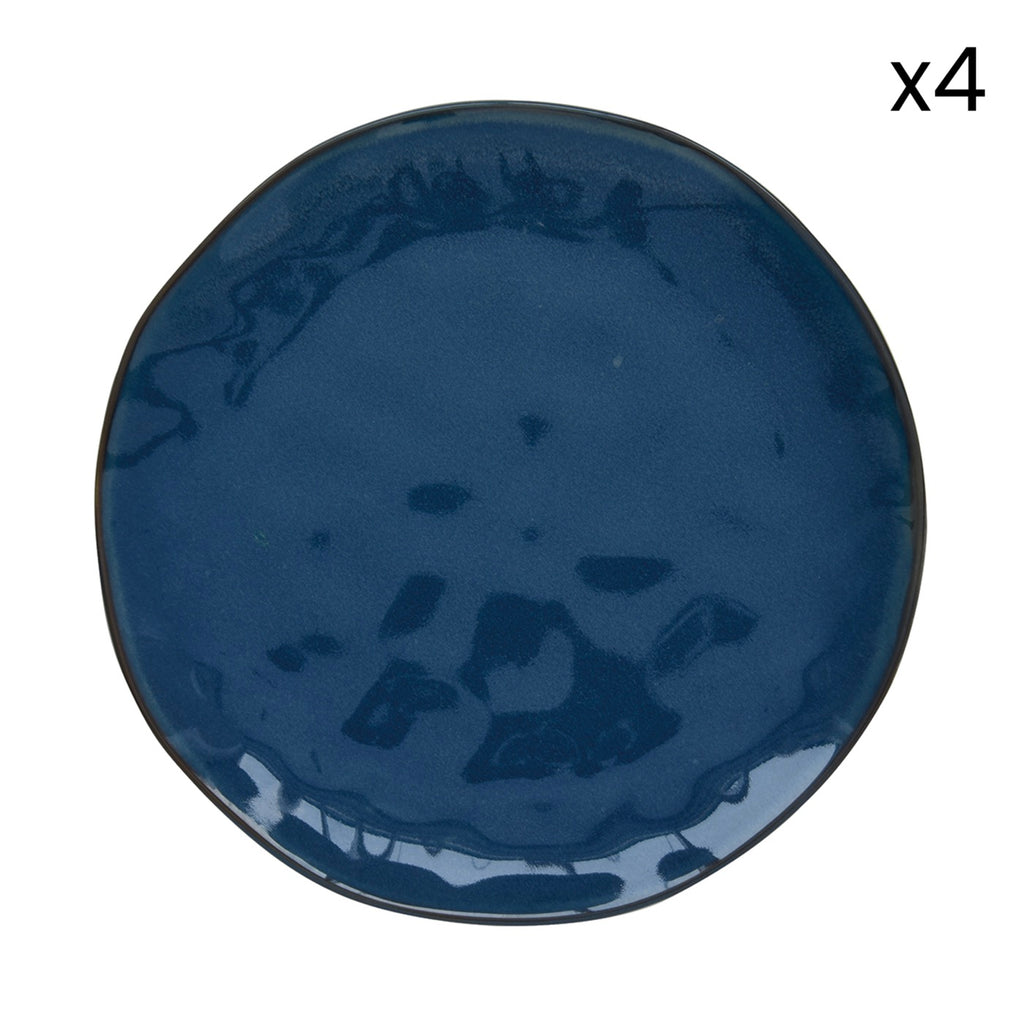 Interiors - Set De 4 Assiettes Plates - Porcelaine - Bleu