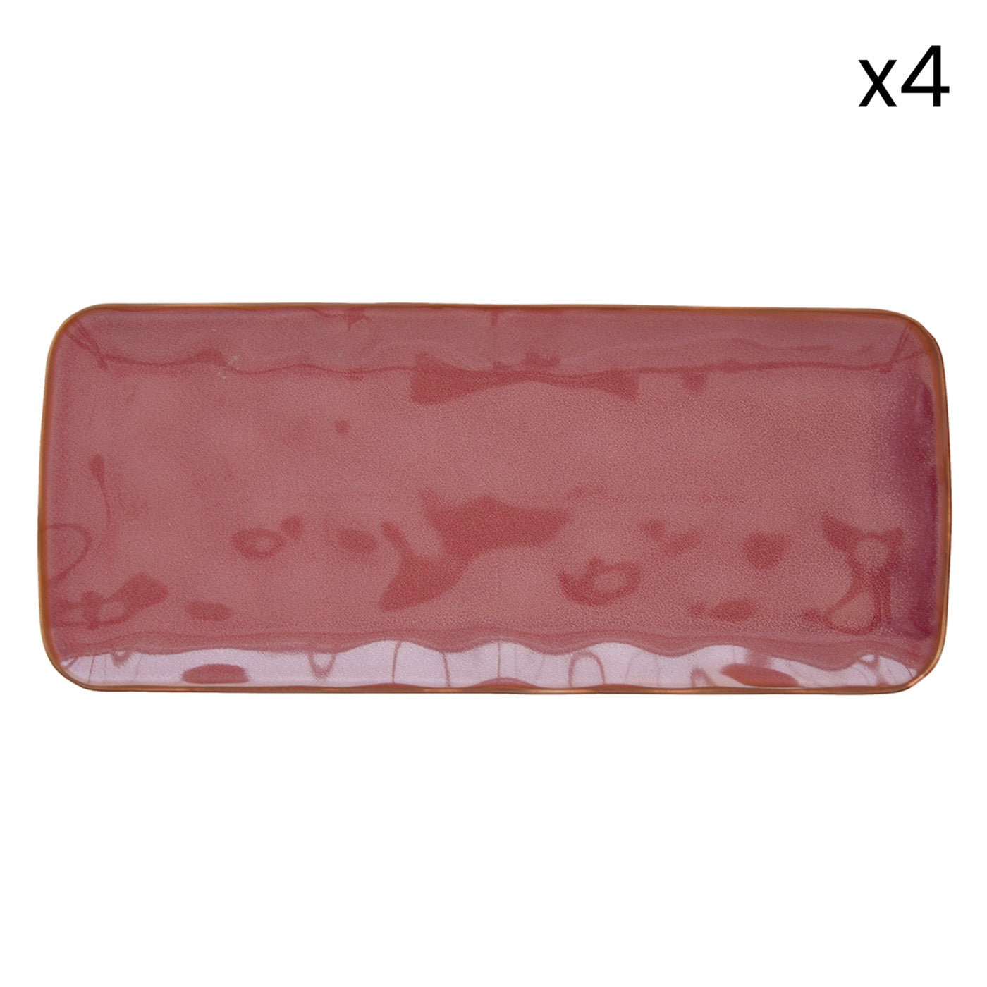 Interiors - Set De 4 Assiettes Rectangulaires - Porcelaine - Bordeaux