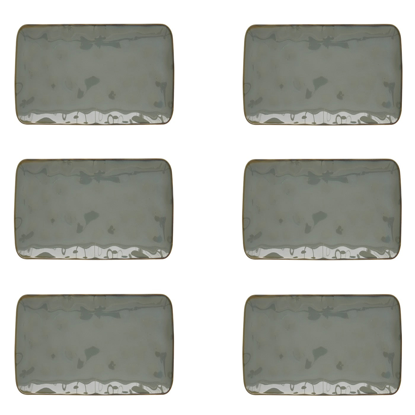 Interiors - Set De 6 Assiettes Creuses Rectangulaires - Porcelaine - Céladon