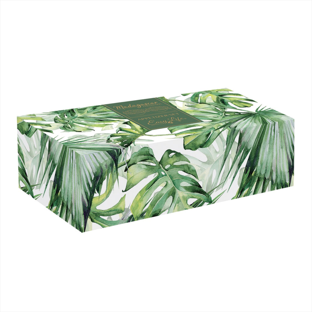 Madagascar - Aperitif Set Bamboo Tray and 2 Leaf Bowls - Porcelain and Bamboo - Multicolour