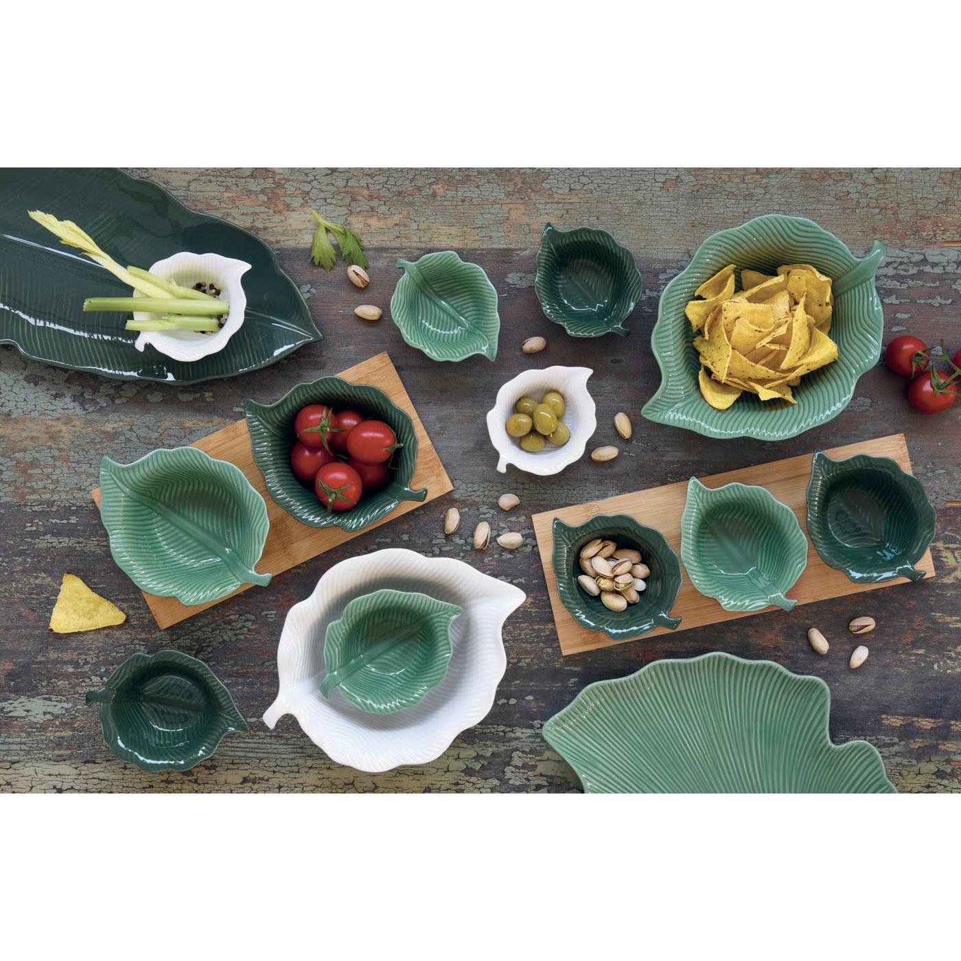 Madagascar - Aperitif Set Bamboo Tray and 2 Leaf Bowls - Porcelain and Bamboo - Multicolour