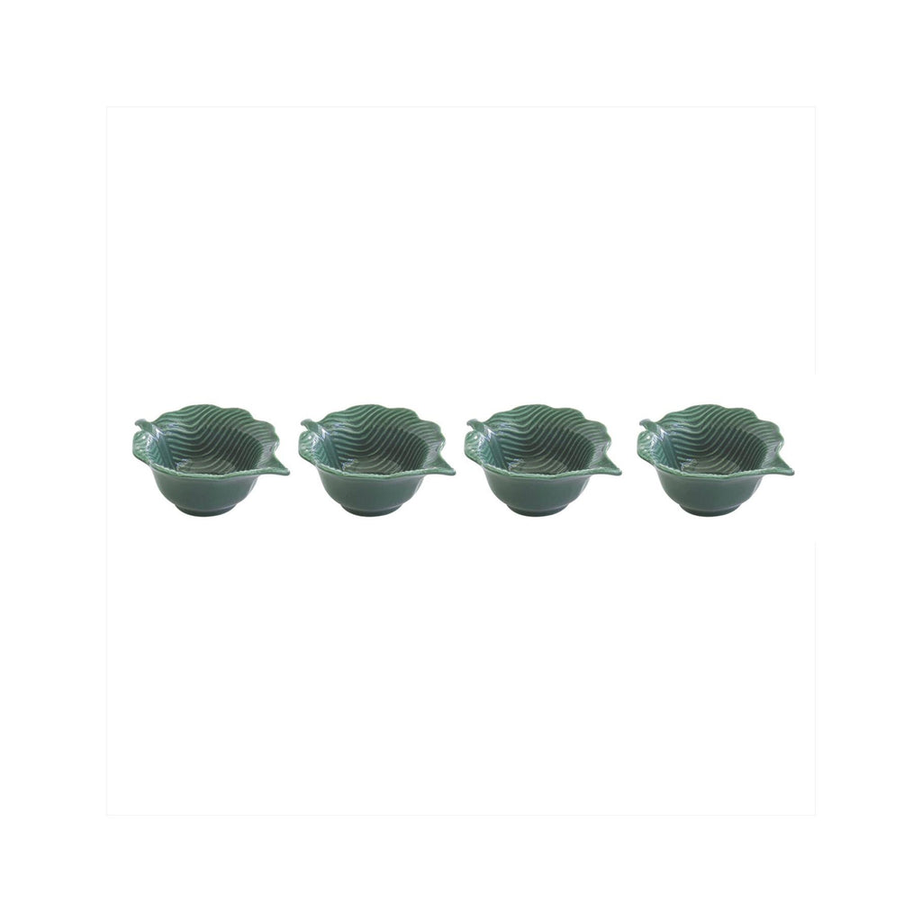 Madagascar - Set Of 4 Mini Leaf Bowls - Porcelain - Green