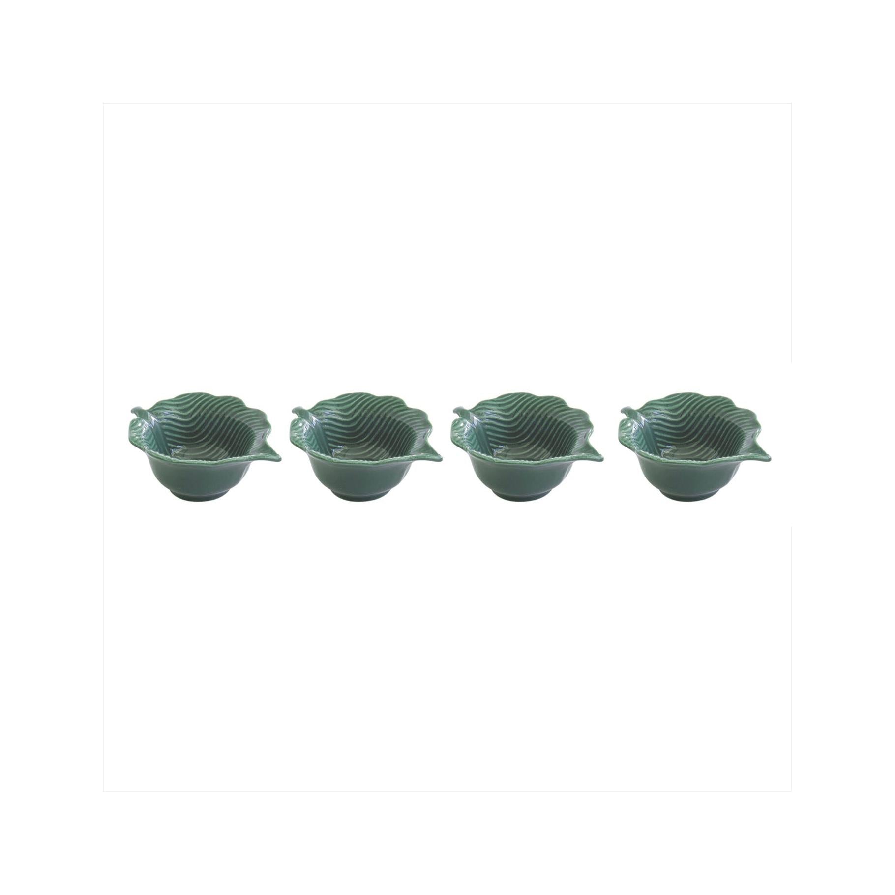Madagascar - Set Of 4 Mini Leaf Bowls - Porcelain - Green