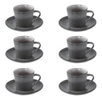 Essential - Set De 6 Tasses Avec Soucoupes - Grès - Gris Foncé