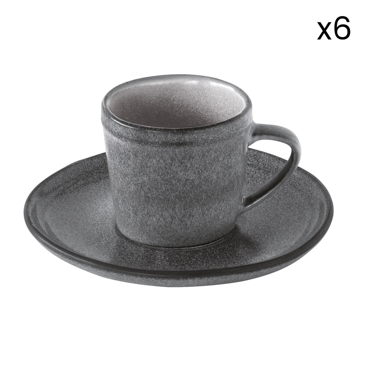Essential - Set De 6 Tasses À Café Avec Soucoupes - Grès - Gris Foncé