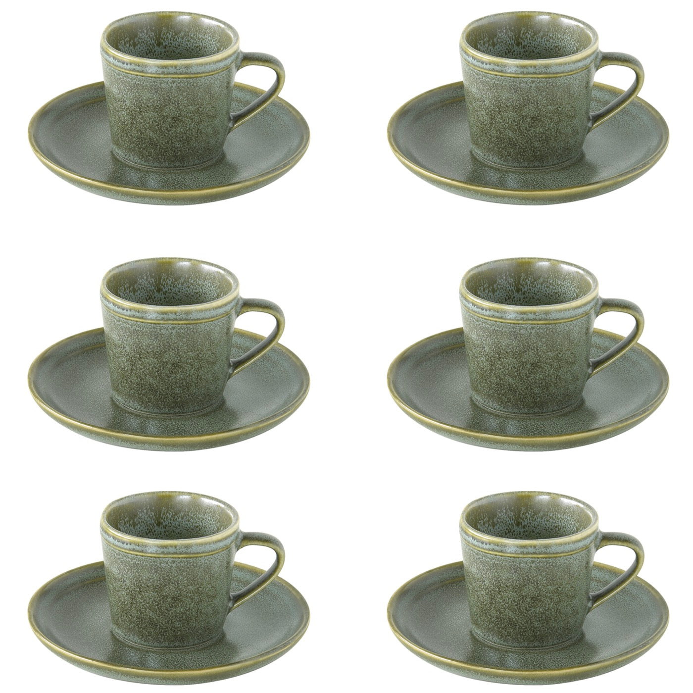Essential - Set De 6 Tasses À Café Avec Soucoupes - Grès - Vert