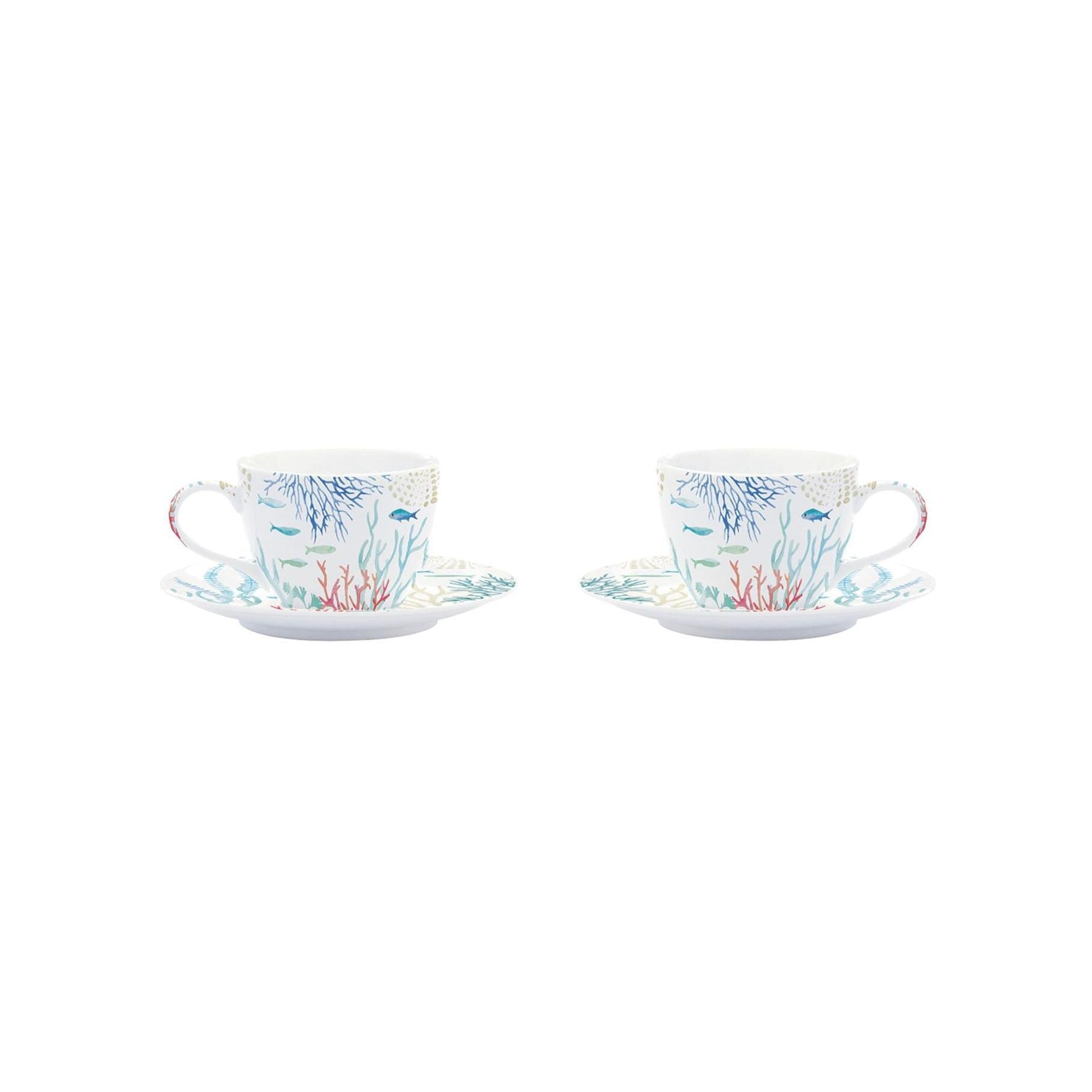 Under The Sea - Set De 2 Tasses À Café Avec Soucoupes - Porcelaine - Multicolore