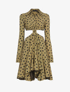 Proenza Schouler - Printed Dot Cut Out Shirt Dress - Khaki Black - Femme