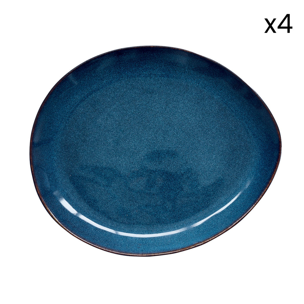Genesis - Set De 4 Assiettes Plates - Grès - Bleu