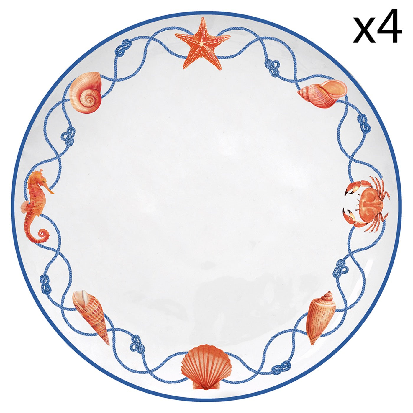 Cote De Mer - Set De 4 Assiettes Plates - Porcelaine - Multicolore