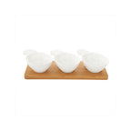 Madagascar - Set Apéritif Plateau Bambou Et 3 Coupelles Ananas - Porcelaine Et Bambou - Blanc