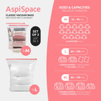 Lot 3 Sacs Rangement Sous Vide Aspispace - Tailles M+L