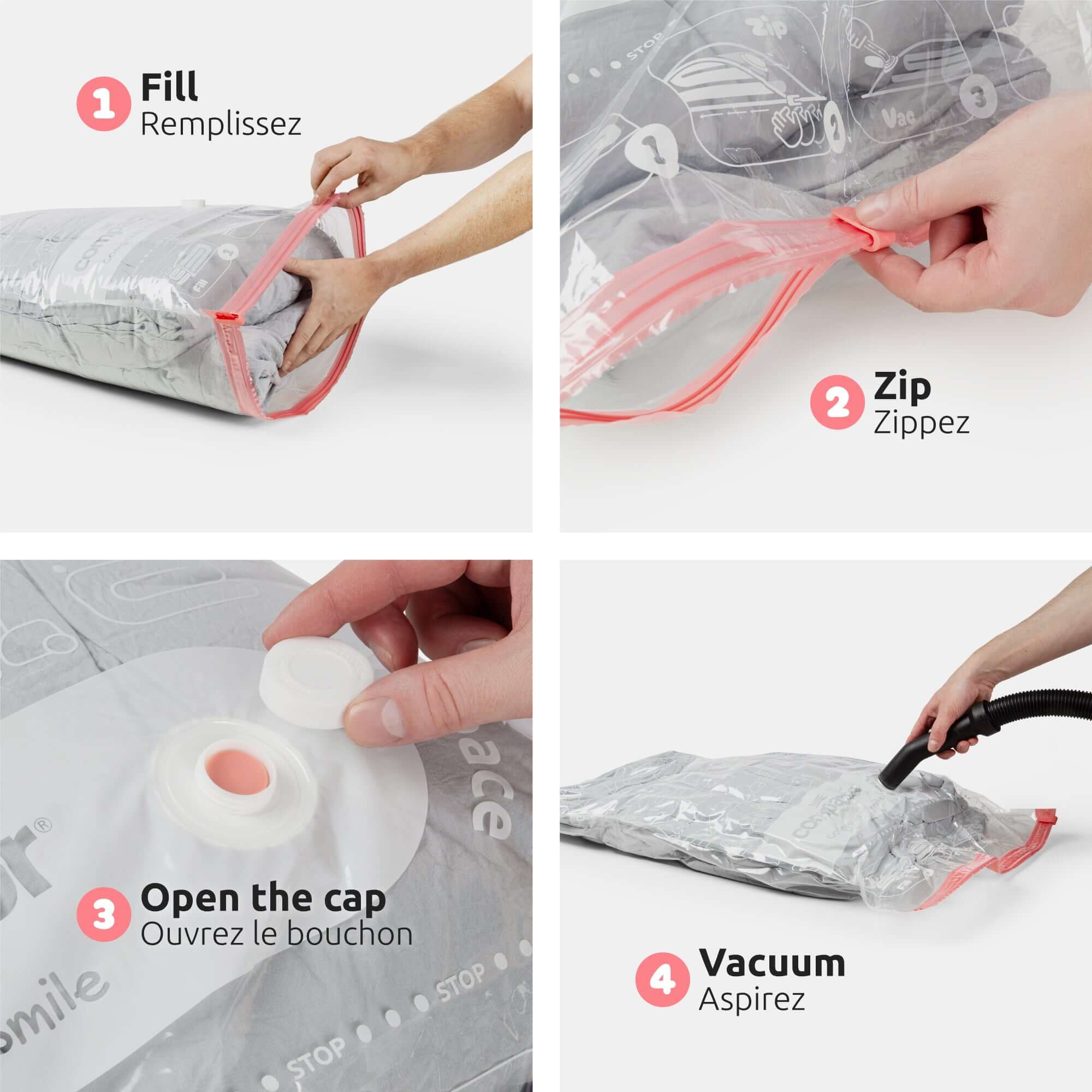 Lot 10 Sacs Rangement Sous Vide Aspispace - 2 Tailles