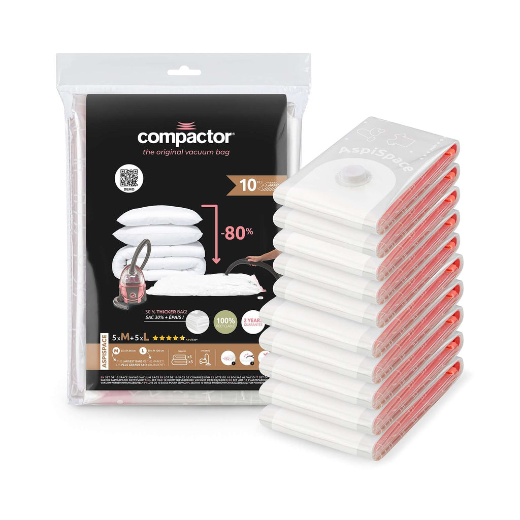 Lot De 10 Sacs De Rangement Sous Vide Aspispace - Tailles M+L