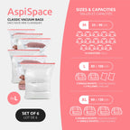 Set van 6 vacuüm opbergzakken Aspispace - 2 maten