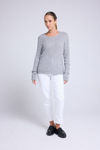 Jersey de cuello redondo trenzado Raphaelle - Gris - Mujer