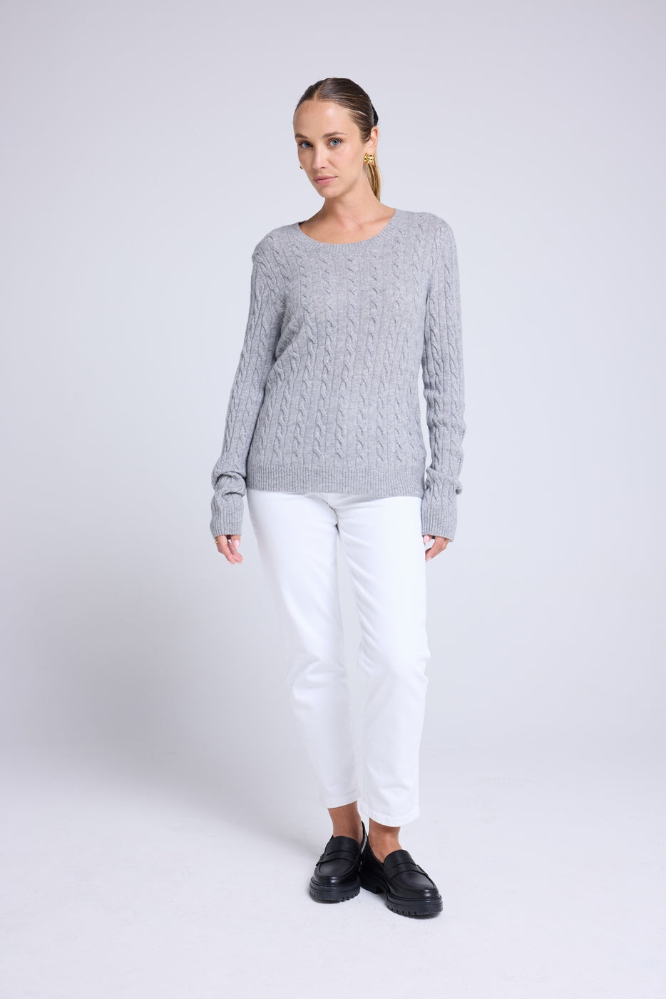 Jersey de cuello redondo trenzado Raphaelle - Gris - Mujer