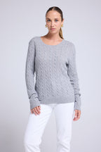 Jersey de cuello redondo trenzado Raphaelle - Gris - Mujer