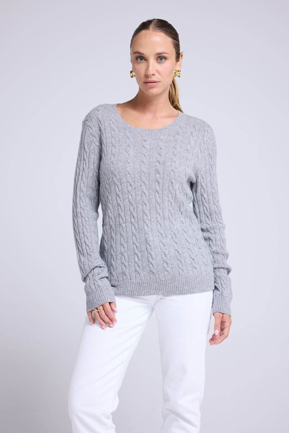 Jersey de cuello redondo trenzado Raphaelle - Gris - Mujer