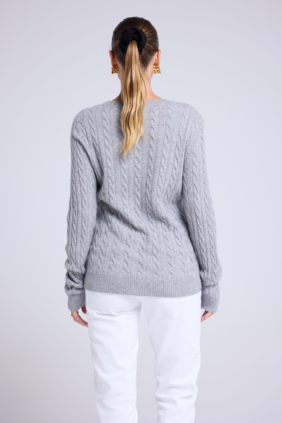 Jersey de cuello redondo trenzado Raphaelle - Gris - Mujer