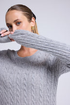 Jersey de cuello redondo trenzado Raphaelle - Gris - Mujer