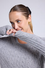 Jersey de cuello redondo trenzado Raphaelle - Gris - Mujer