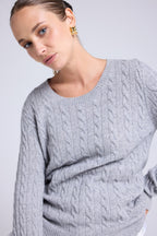 Jersey de cuello redondo trenzado Raphaelle - Gris - Mujer