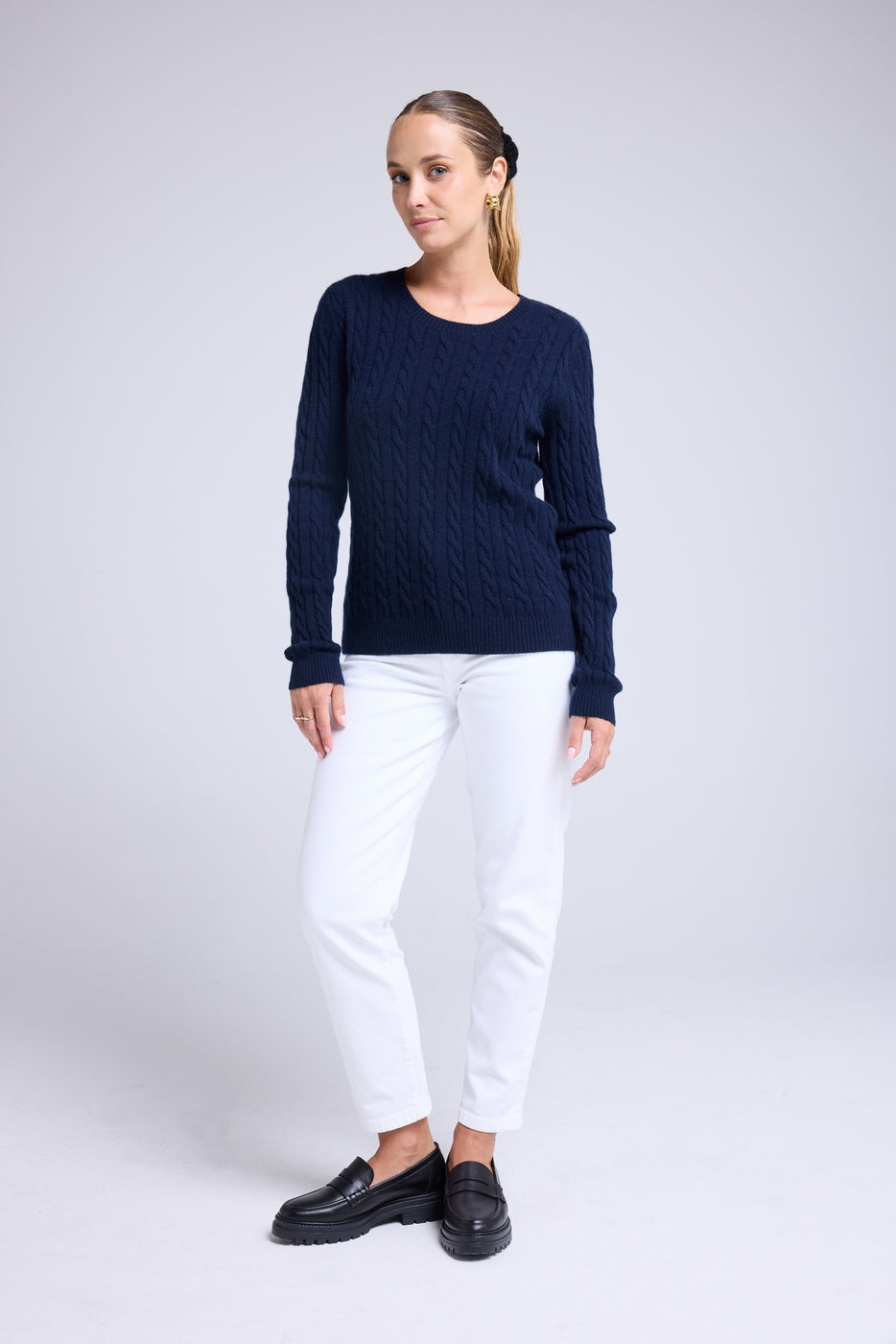 Raphaelle Cable-Knit Crew-Neck Jumper - Navy Blue - Women
