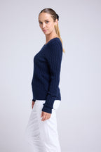 Raphaelle Cable-Knit Crew-Neck Jumper - Navy Blue - Women
