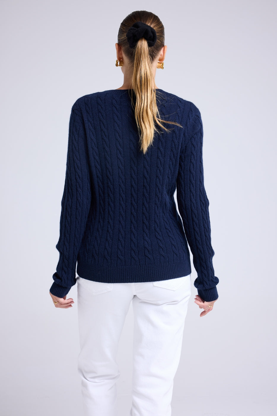 Raphaelle Cable-Knit Crew-Neck Jumper - Navy Blue - Women