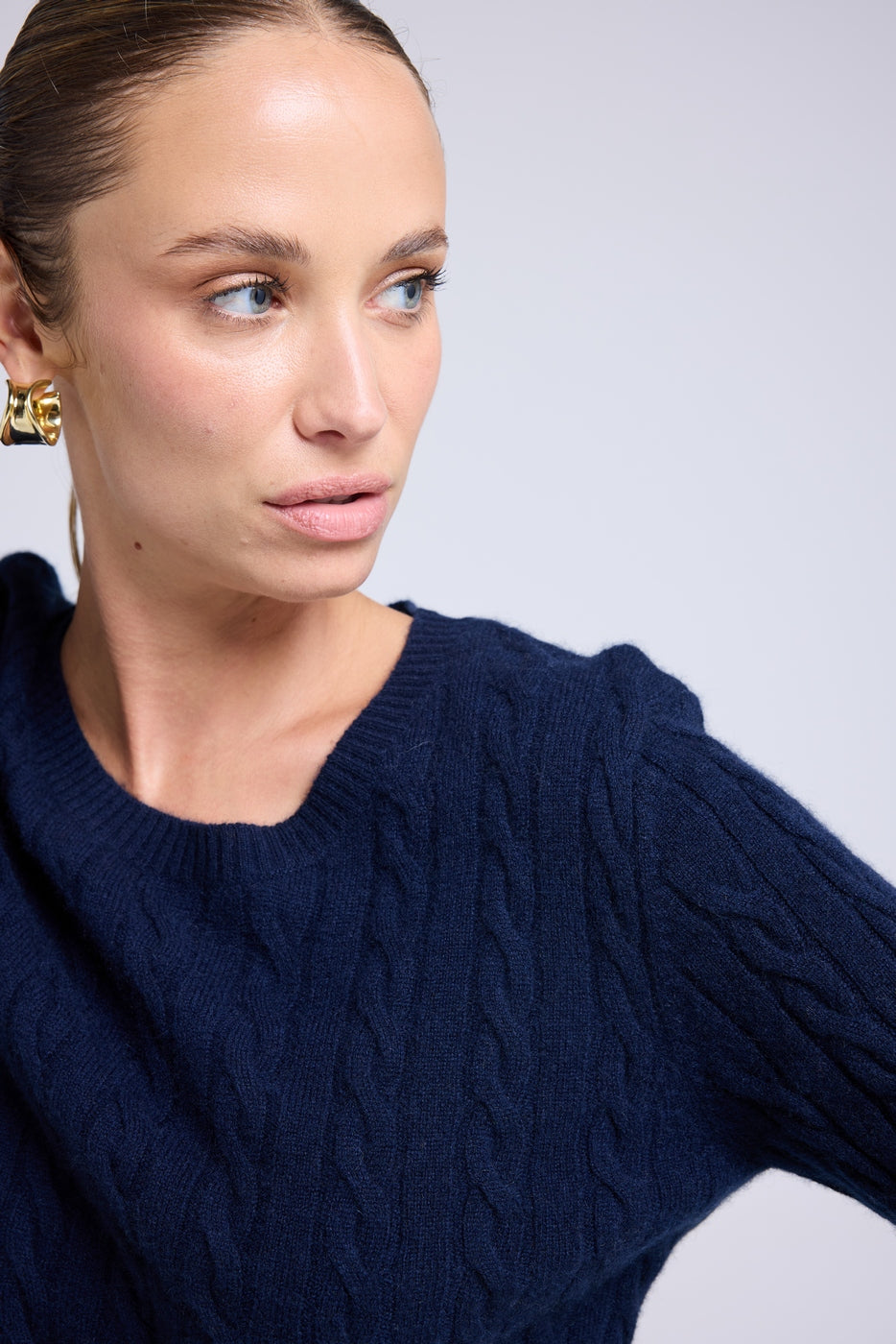 Raphaelle Cable-Knit Crew-Neck Jumper - Navy Blue - Women